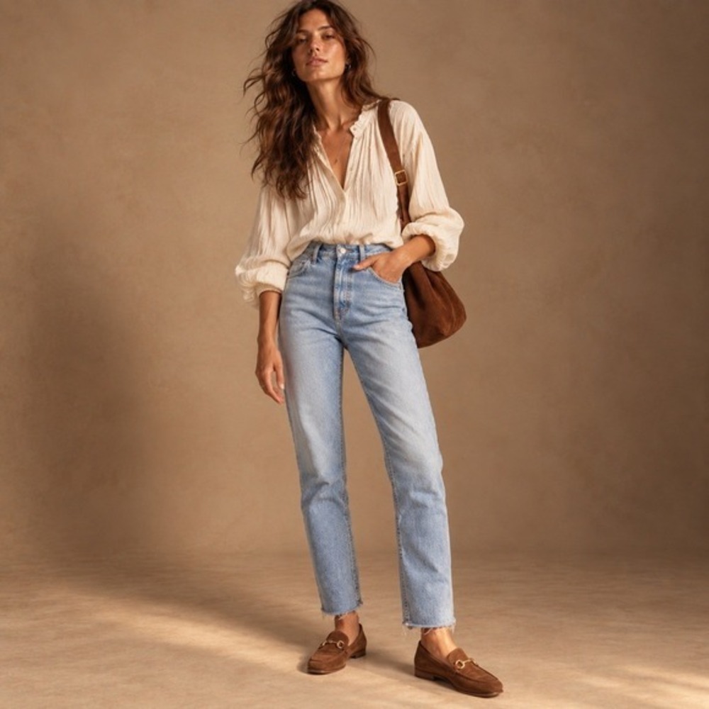 AGOLDE High Rise Straight Leg Jeans Light Wash Raw Hem Cherie Sz 31 NWT